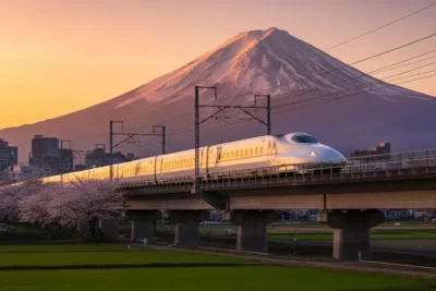 Japan Shinkansen bullet train with Mount Fuji - JR Pass transportation guide