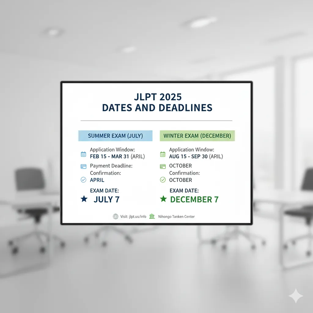 JLPT 2025 dates and deadlines (United States) — visual table