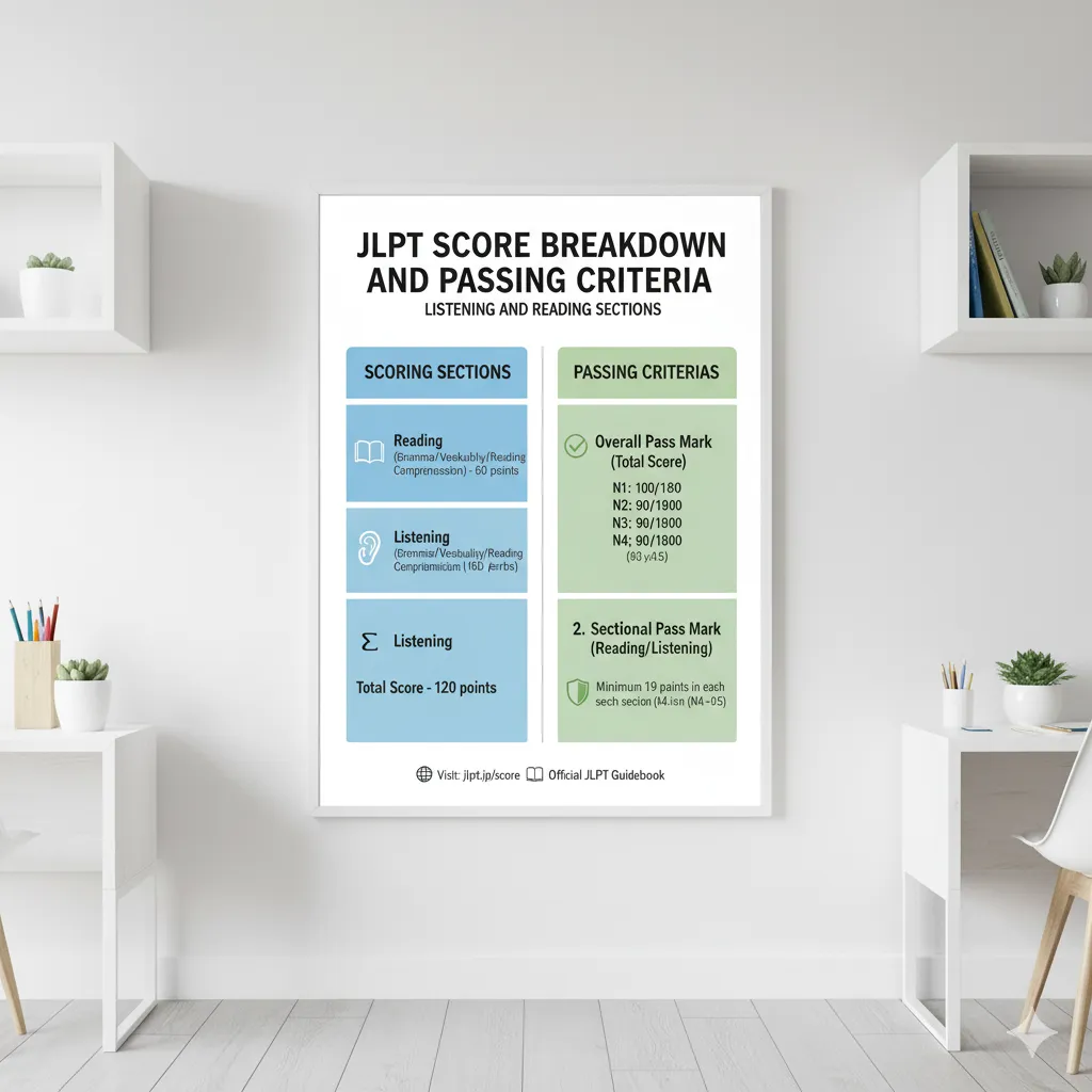 JLPT score breakdown and passing criteria (listening/reading)