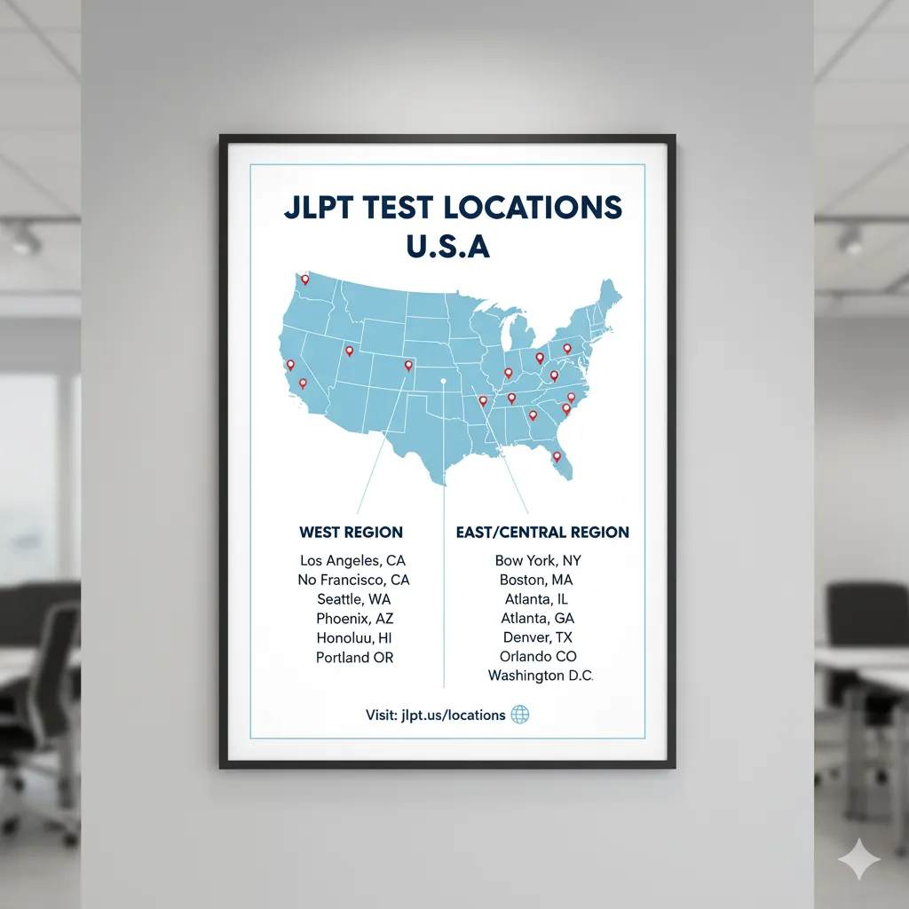 JLPT test locations across the United States (map + city list)