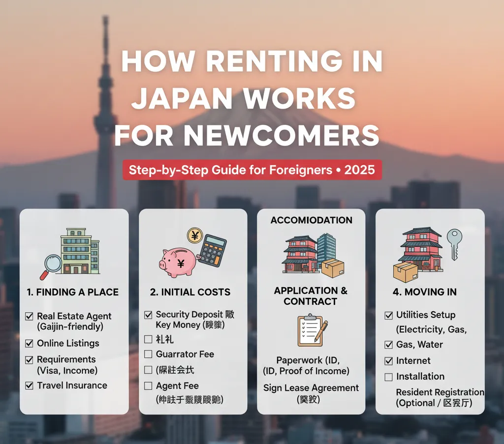 how renting in Japan works for newcomers (guarantor, key money, deposits)